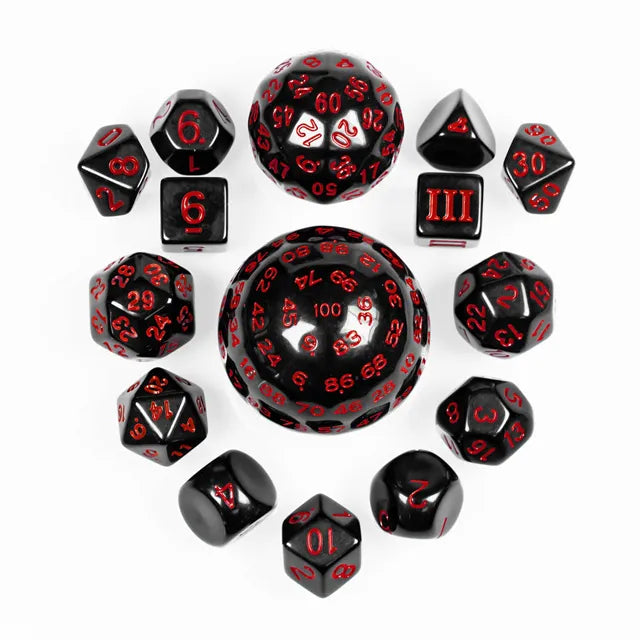 Polyhedral Dice Set | Acrylic | D3 to D100 - Red | Set of 15 (D0191)