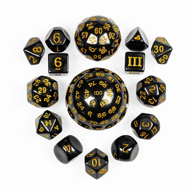 Polyhedral Dice Set | Acrylic | D3 to D100 - Yellow | Set of 15 (D0190)