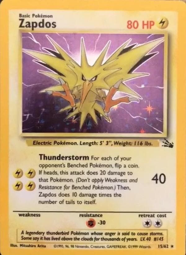 Zapdos 015/62 - Fossil Unlimited Holofoil