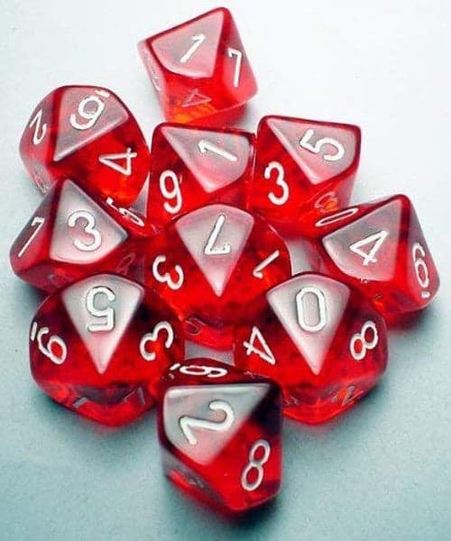 Chessex | d10 Set | Acrylic | Translucent Red/white (10) (CHX 23274)