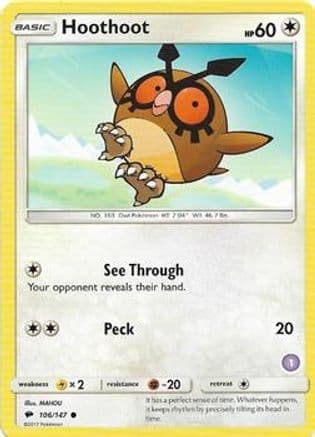 Hoothoot 106- SM Trainer Kit Alolan Sandslash & Alolan Ninetales