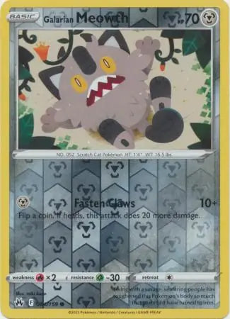 Galarian Meowth 084/159 (Crown Zenith)  - Reverse Holofoil