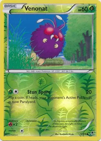 Venonat 1/119 (XY - Phantom Forces)  - Reverse Holofoil