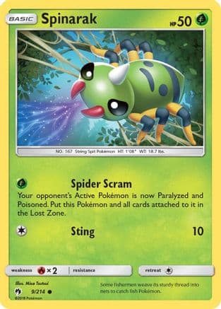 Spinarak 9/214 - SM  Lost Thunder Reverse Holofoil