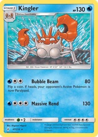 Kingler 47/214 - SM  Unbroken Bonds Reverse Holofoil