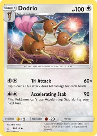Dodrio 151/214  - Reverse Holofoil SM  Unbroken Bonds - Uncommon