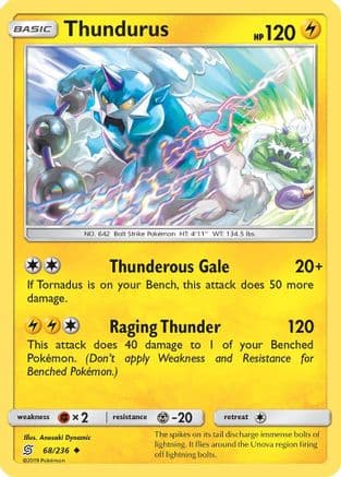 Thundurus 068  - Reverse Holofoil SM  Unified Minds - Uncommon