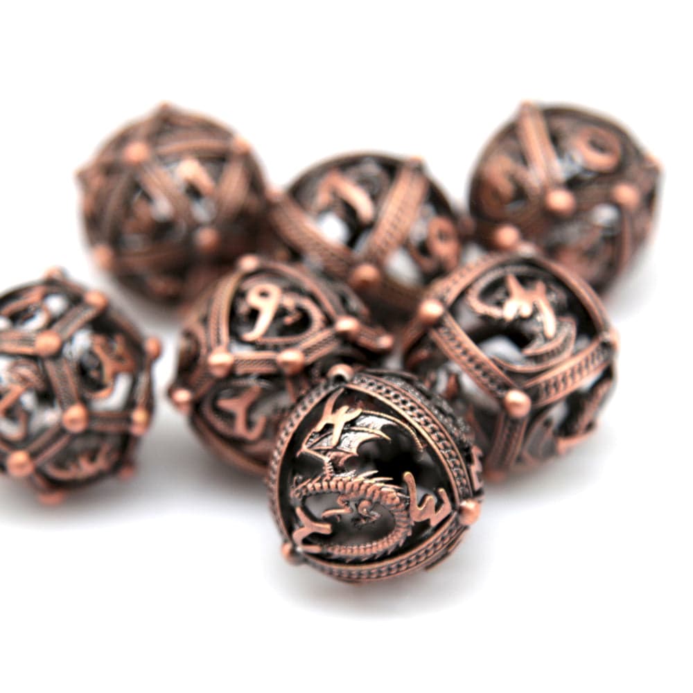 RPG Dice Set | Hollow Metal | Dragon Orb - Copper | Set of 7 (D0227)