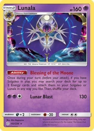 Lunala 102/236 - SM  Cosmic Eclipse Reverse Holofoil