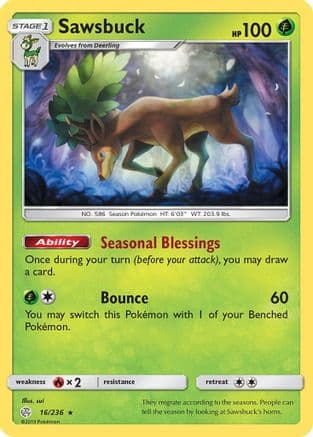 Sawsbuck  - Holofoil SM  Cosmic Eclipse - Holo Rare