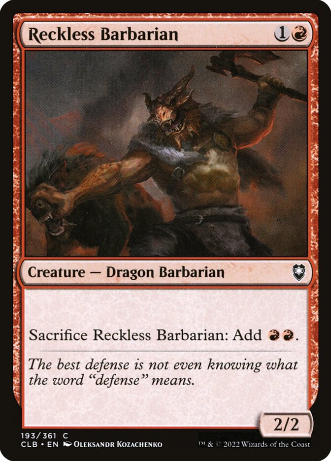 Reckless Barbarian 193 (Commander Legends: Battle for Baldur's Gate) 