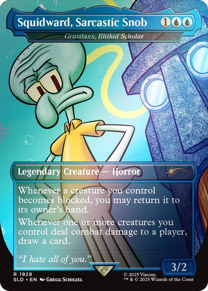 Squidward, Sarcastic Snob // Grazilaxx, Illithid Scholar 1928 (Secret Lair Drop Series)  - Borderless Rainbow Foil