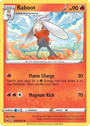 Raboot (032) (032) 032  - Reverse Holofoil SWSH01 Sword & Shield Base Set - Uncommon
