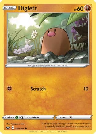 Diglett 092/202 - SWSH01 Sword & Shield Base Set Reverse Holofoil