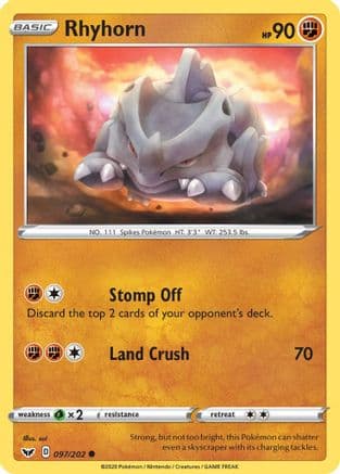 Rhyhorn 097/202 - SWSH01 Sword & Shield Base Set Reverse Holofoil