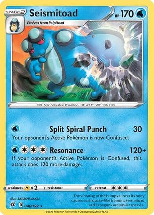 Seismitoad 046  - Reverse Holofoil SWSH02 Rebel Clash - Rare