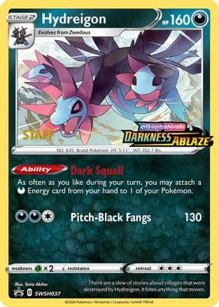 Hydreigon SWSH037 (Prerelease) [Staff] SWSH037- SWSH Sword & Shield Promo Cards Holofoil
