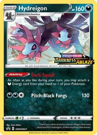 Hydreigon SWSH037 (Prerelease) SWSH037/307 - SWSH Sword & Shield Promo Cards Holofoil