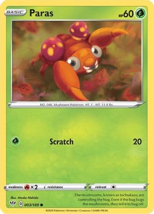 Paras 003/189 - SWSH03 Darkness Ablaze Reverse Holofoil