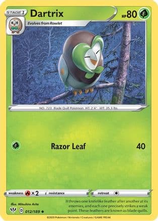 Dartrix 012/189 - SWSH03 Darkness Ablaze Reverse Holofoil