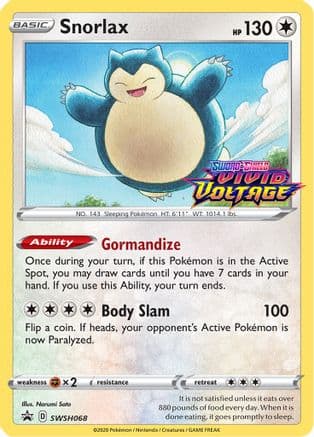 Snorlax SWSH068 (Prerelease) SWSH068/307 - SWSH Sword & Shield Promo Cards Holofoil