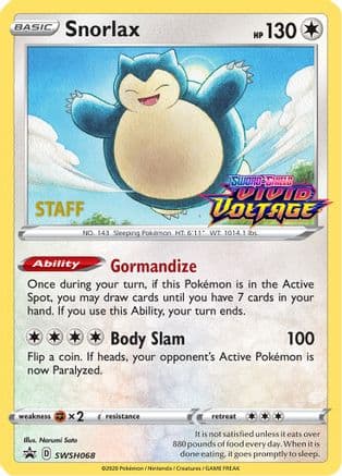 Snorlax SWSH068 (Prerelease) [Staff] SWSH068- SWSH Sword & Shield Promo Cards Holofoil