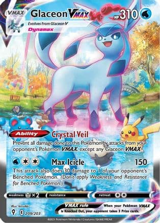 Glaceon VMAX (Alternate Art Secret) 209  - Holofoil SWSH07 Evolving Skies - Secret Rare