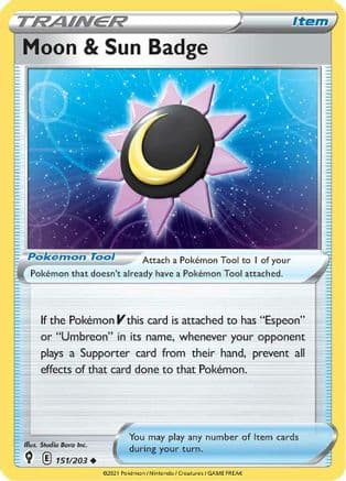Moon & Sun Badge 151  SWSH07 Evolving Skies - Uncommon
