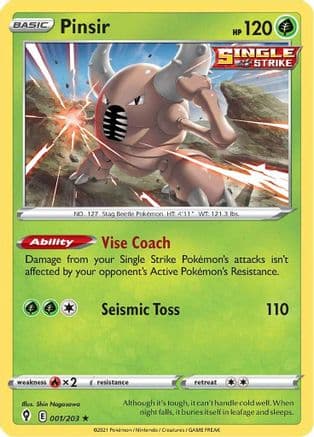 Pinsir 001/203 - SWSH07 Evolving Skies Reverse Holofoil