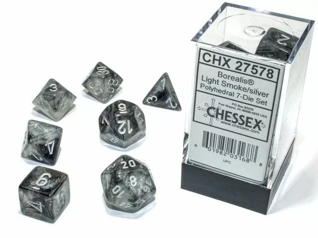 Chessex | Polyhedral Dice Set | Acrylic | Borealis Light Smoke/silver (CHX 27578)