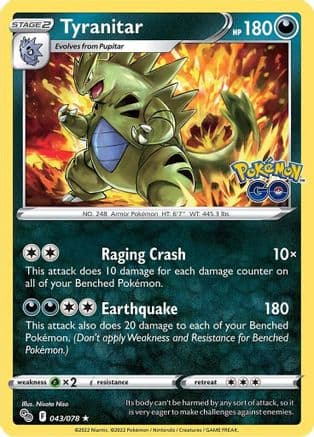 Tyranitar 043  - Reverse Holofoil Pokemon GO - Holo Rare
