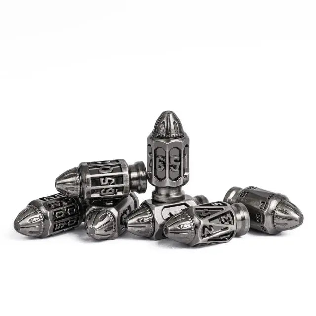 RPG Dice Set | Metal | Ancient Bullets | Silver
