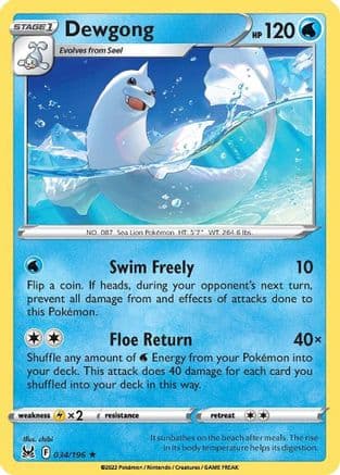 Dewgong 034/196 - SWSH11 Lost Origin Reverse Holofoil