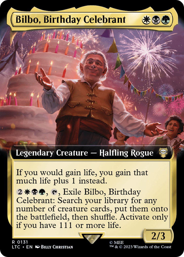 Bilbo, Birthday Celebrant (131) [Tales of Middle-earth Commander] : (Extended Art) Foil