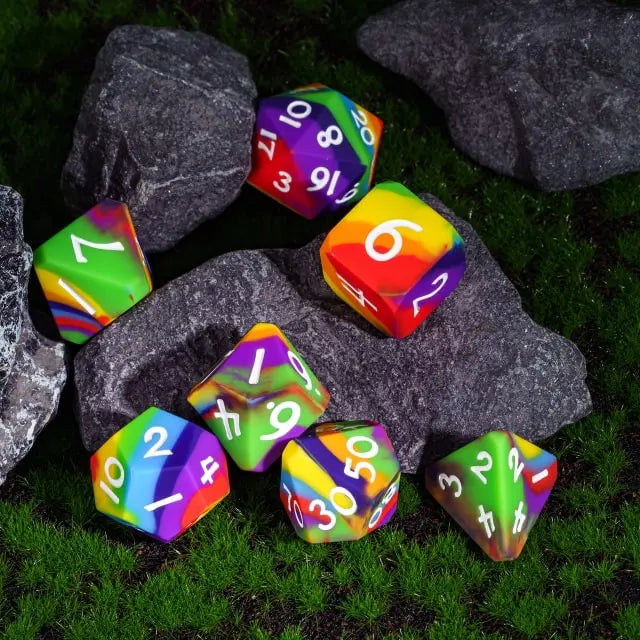RPG Dice Set | Silicone | Rainbow | Set of 7 (D0221)