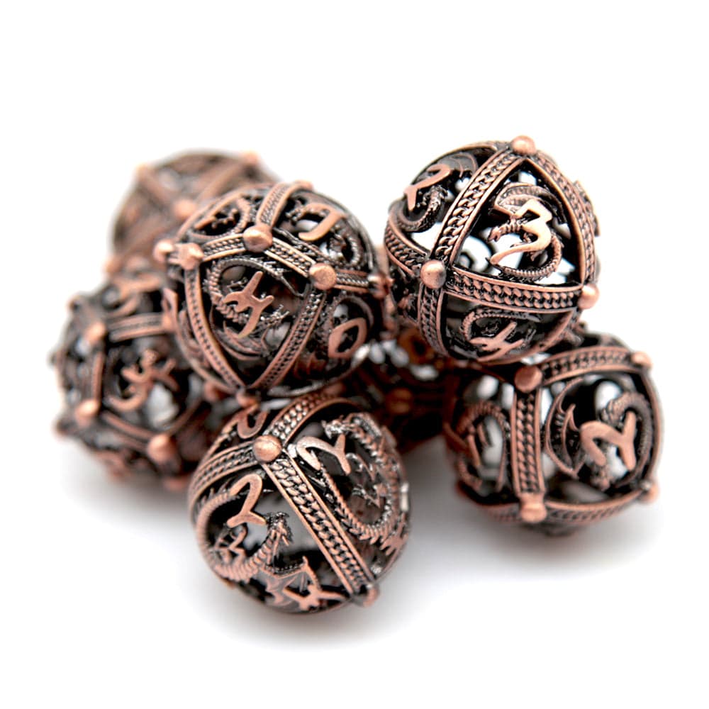 RPG Dice Set | Hollow Metal | Dragon Orb - Copper | Set of 7 (D0227)
