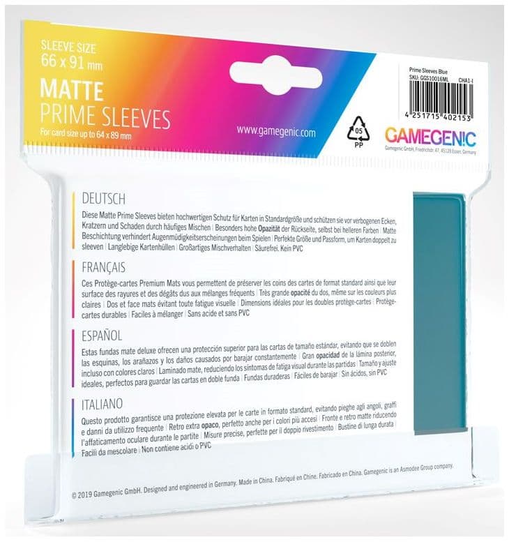 Gamegenic | Matte Prime Card Sleeves | Blue (66 x 91mm) - 100ct