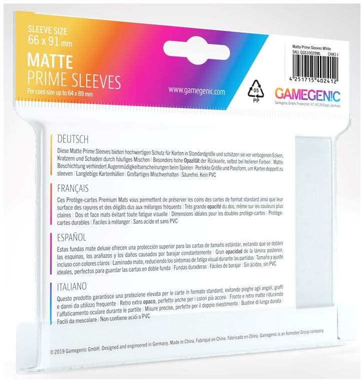 Gamegenic | Matte Prime Card Sleeves | White (66 x 91mm) - 100ct
