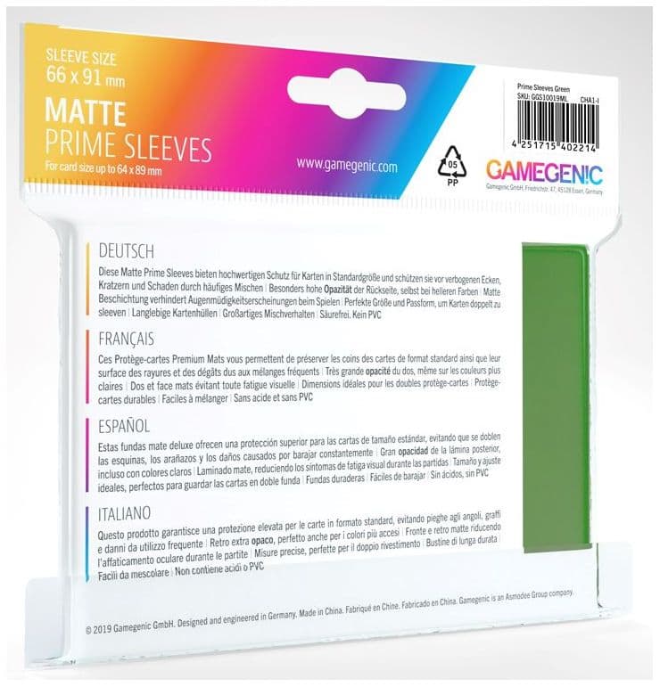 Gamegenic | Matte Prime Card Sleeves | Green (66 x 91mm) - 100ct