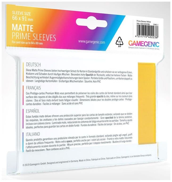 Gamegenic | Matte Prime Card Sleeves | Yellow (66 x 91mm) - 100ct