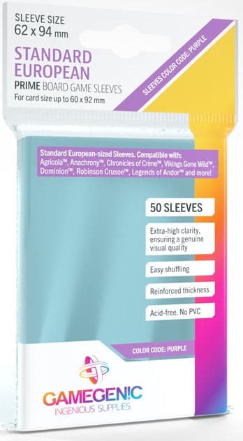 Gamegenic | Board Game Sleeves | Prime | Standard European Size (62 x 94mm) - 50ct