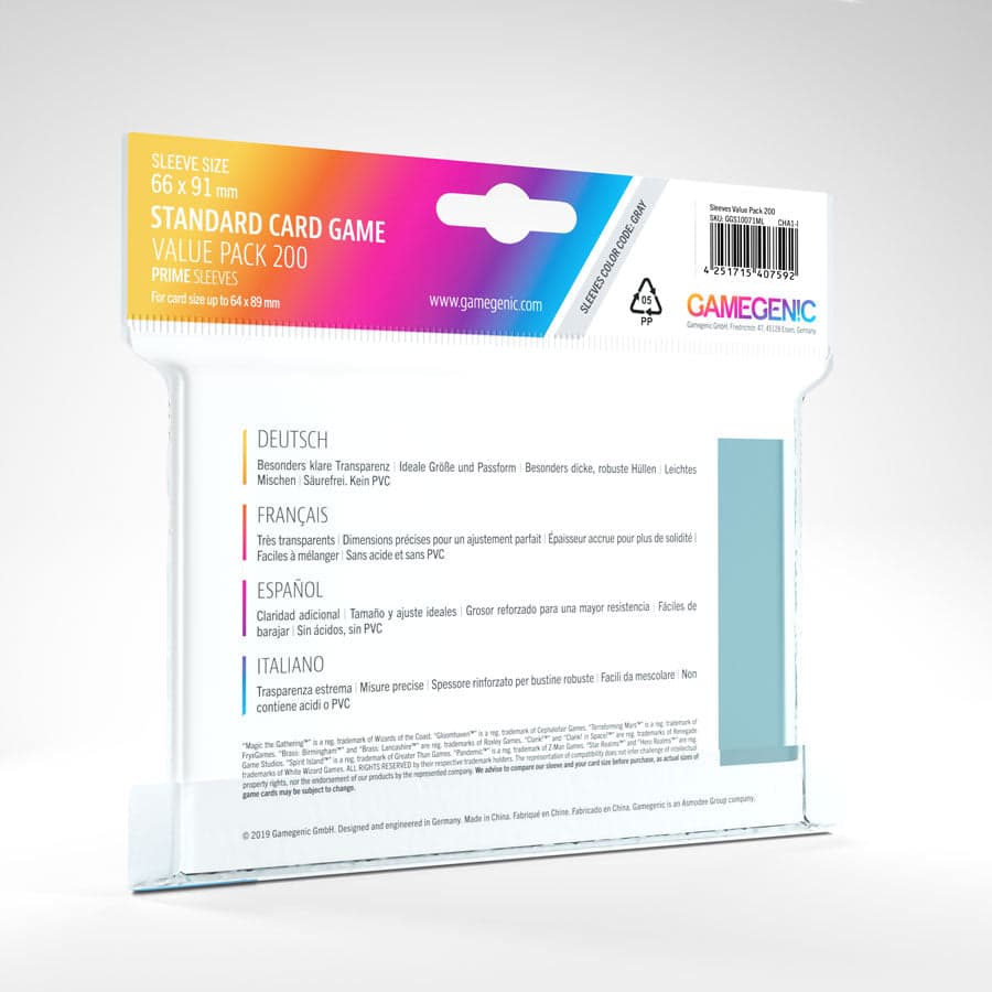 Gamegenic | Board Game Sleeves | Prime | Standard Size (66 x 91mm) - 200ct Value Pack