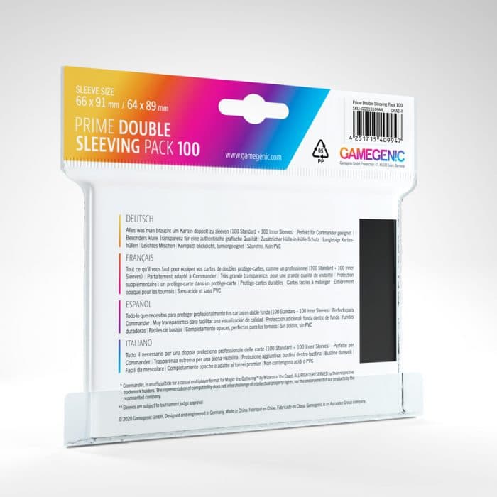 Gamegenic | Double Sleeving Pack | Inner & Black Prime | Standard Size (64x89mm/66x91mm) - 2x 100ct