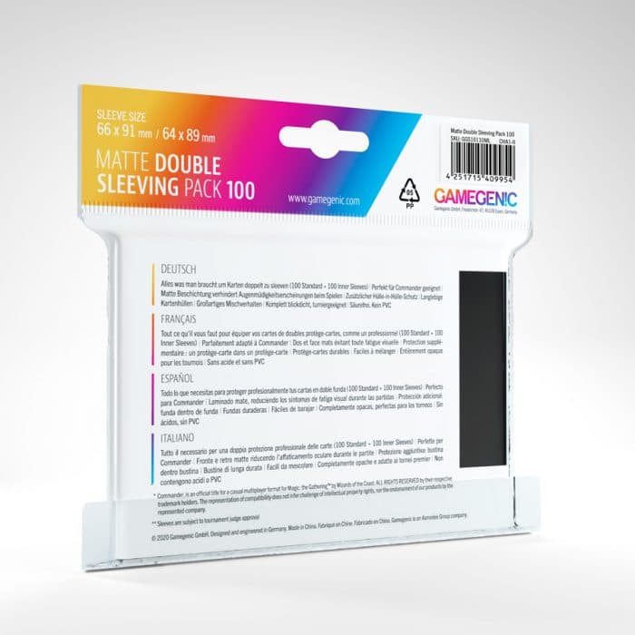 Gamegenic | Double Sleeving Pack | Inner & Black Matte | Standard Size (64x89mm/66x91mm) - 2x 100ct (Copy)