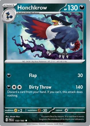 Honchkrow 132- SV02 Paldea Evolved Reverse Holofoil