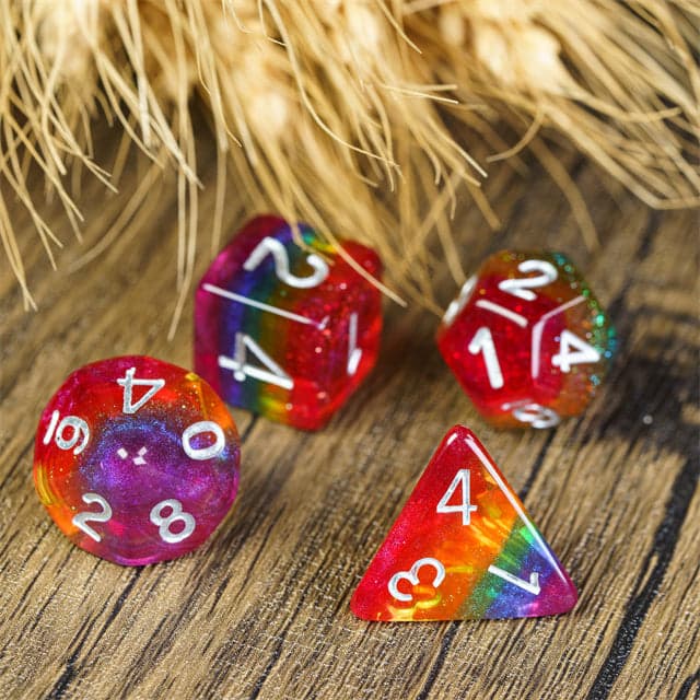 RPG Dice | Glitter Rainbow Pride | Set of 7