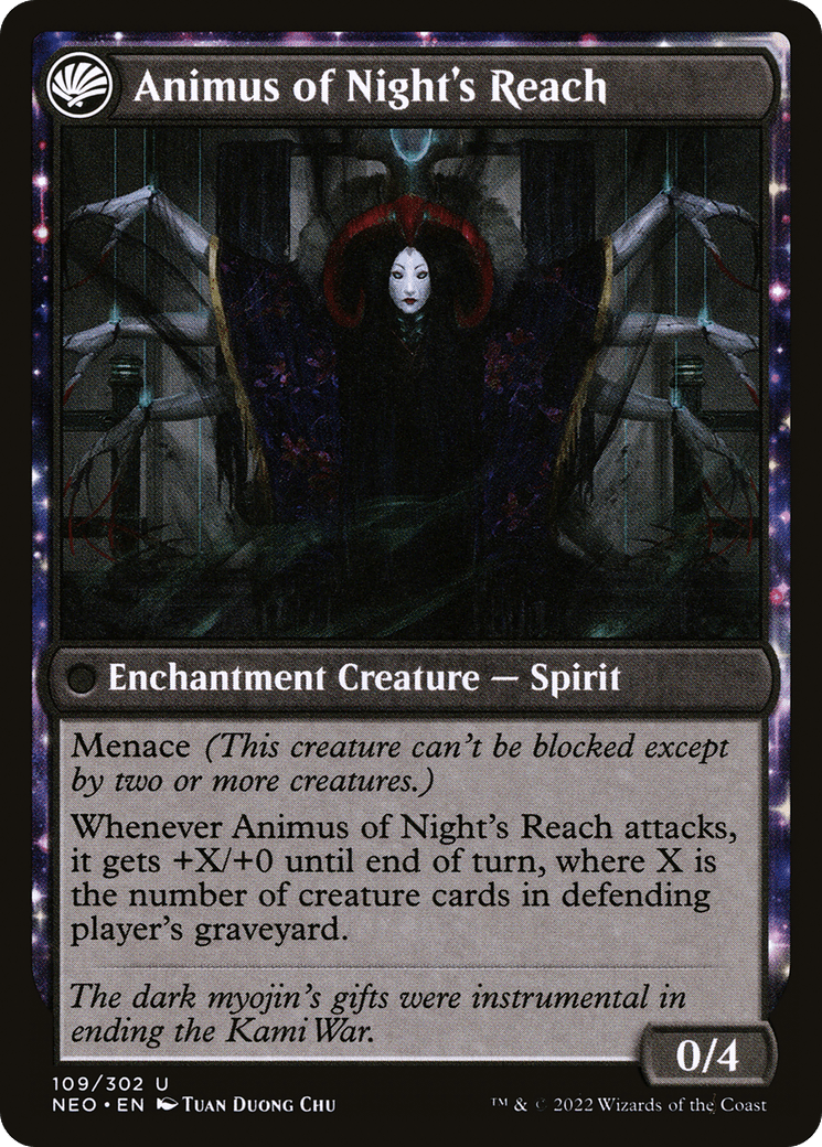 The Long Reach of Night // Animus of Night's Reach (NEO-109) - Kamigawa: Neon Dynasty: (fandfc) Foil
