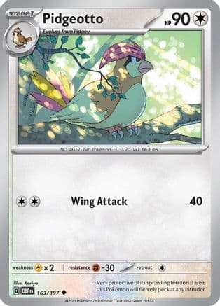 Pidgeotto 163- SV03 Obsidian Flames Reverse Holofoil