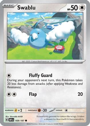 Swablu 169- SV03 Obsidian Flames Reverse Holofoil