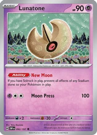 Lunatone 092- SV03 Obsidian Flames Reverse Holofoil
